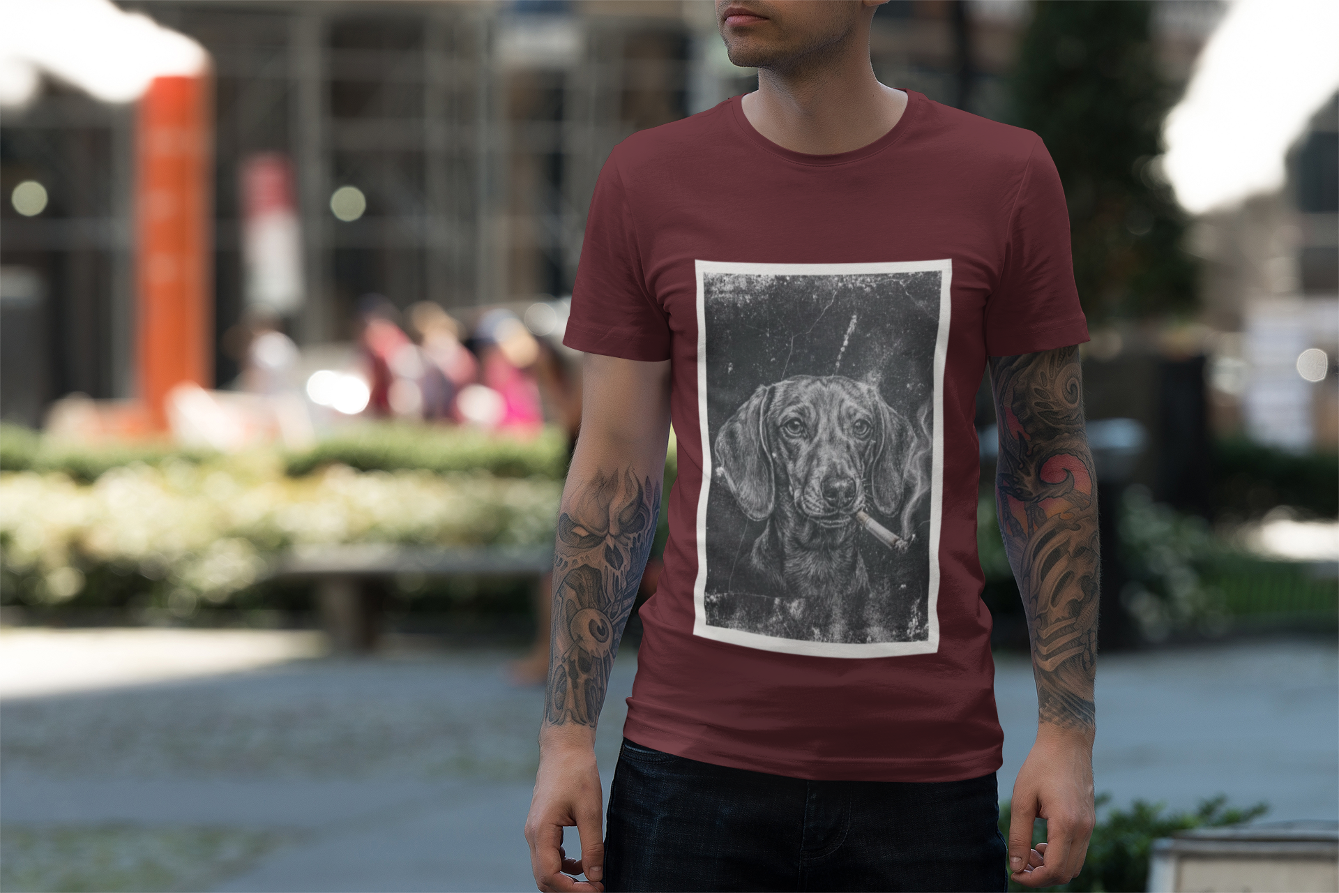 Dachshund Smoking Portrait Tee – Vintage Smokin' Dog Art T-Shirt
