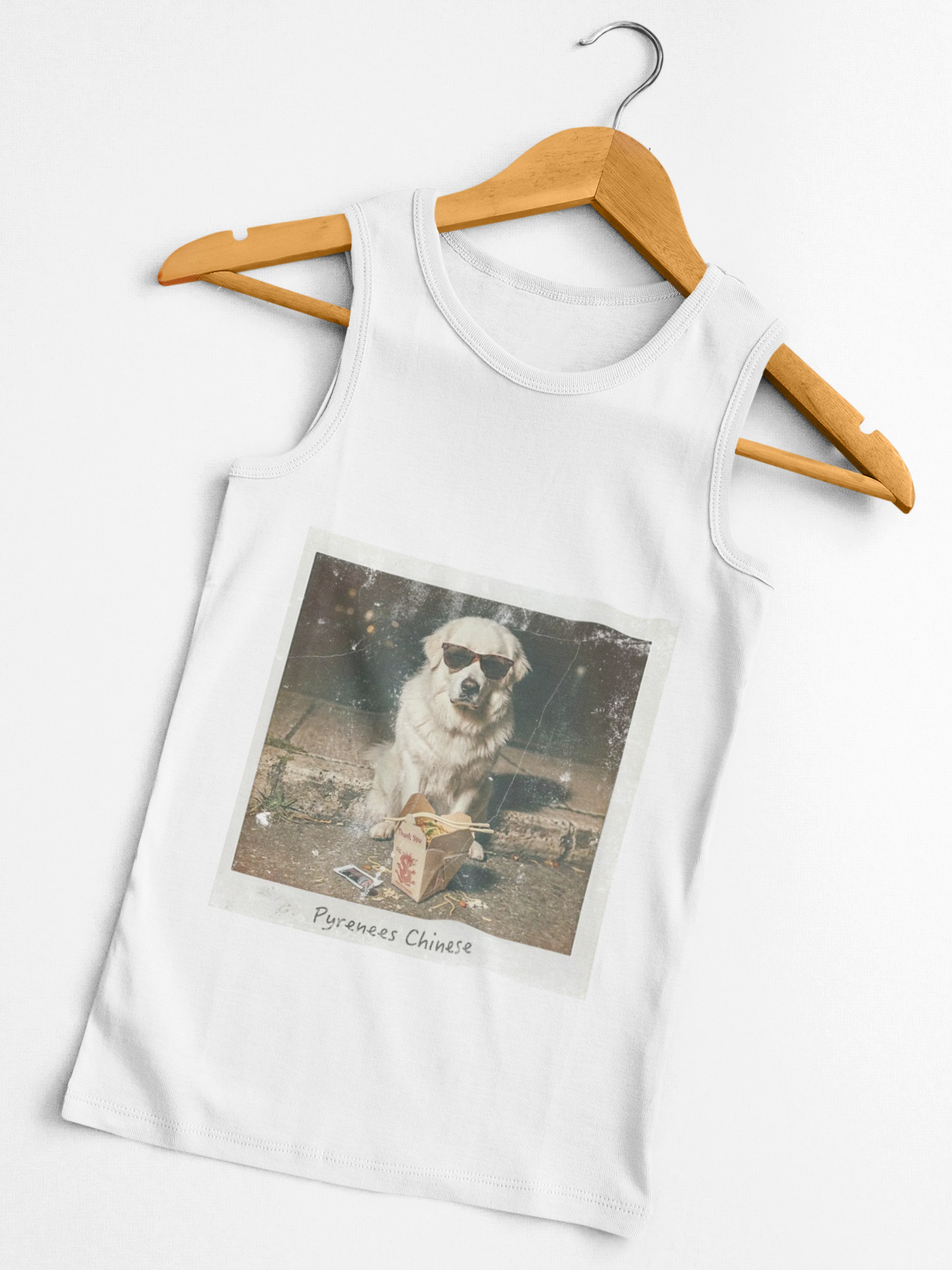 Women's Pyrenees with Chinese Photo Racerback Tank — Vintage Pup Graphic