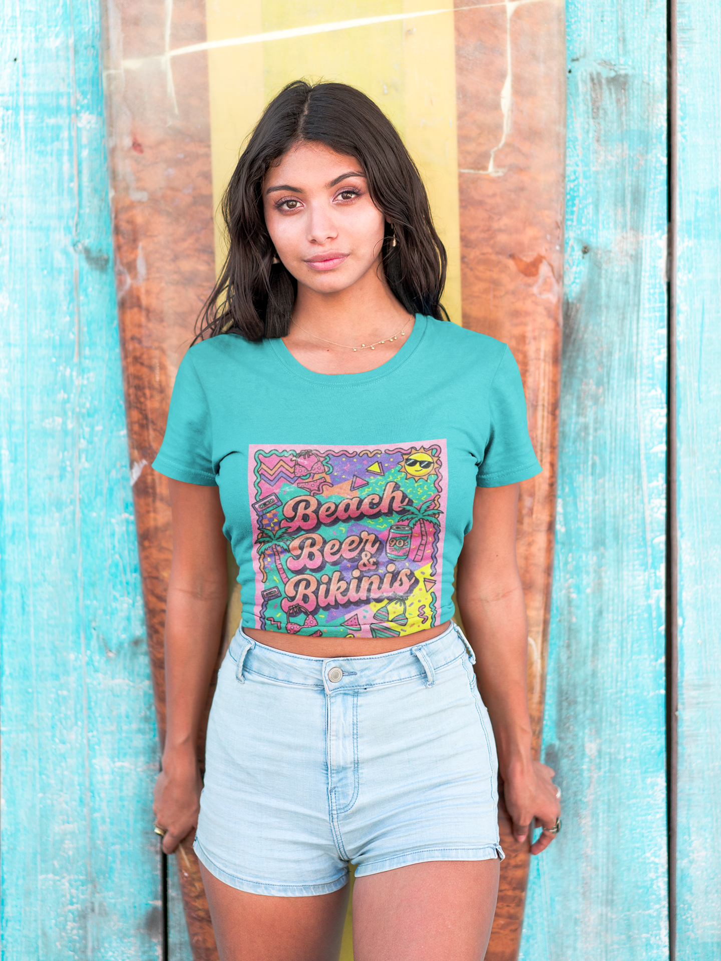 Beach, Beer & Bikinis Boyfriend Tee — Women's Retro Summer Graphic T-Shirt