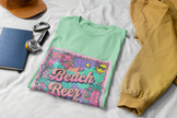Beach, Beer & Bikinis Boyfriend Tee — Women's Retro Summer Graphic T-Shirt