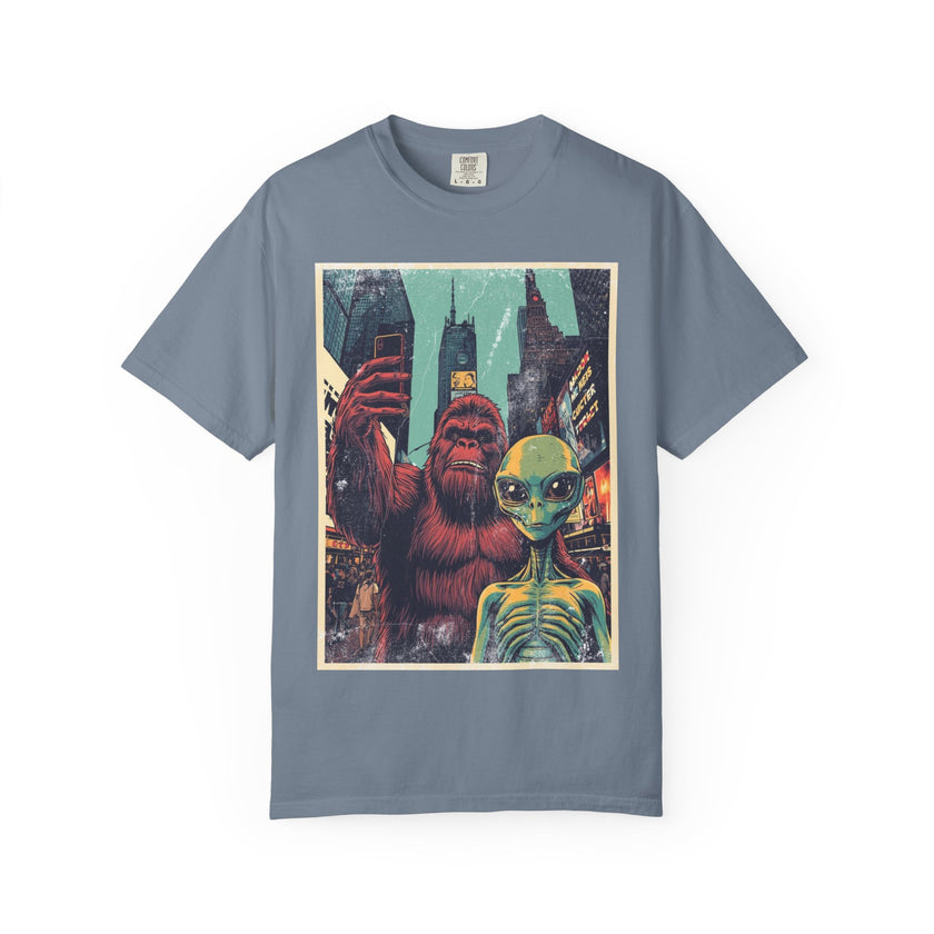 Alien & Bigfoot New York Times Square T-Shirt — Funny Urban Cryptid Tee