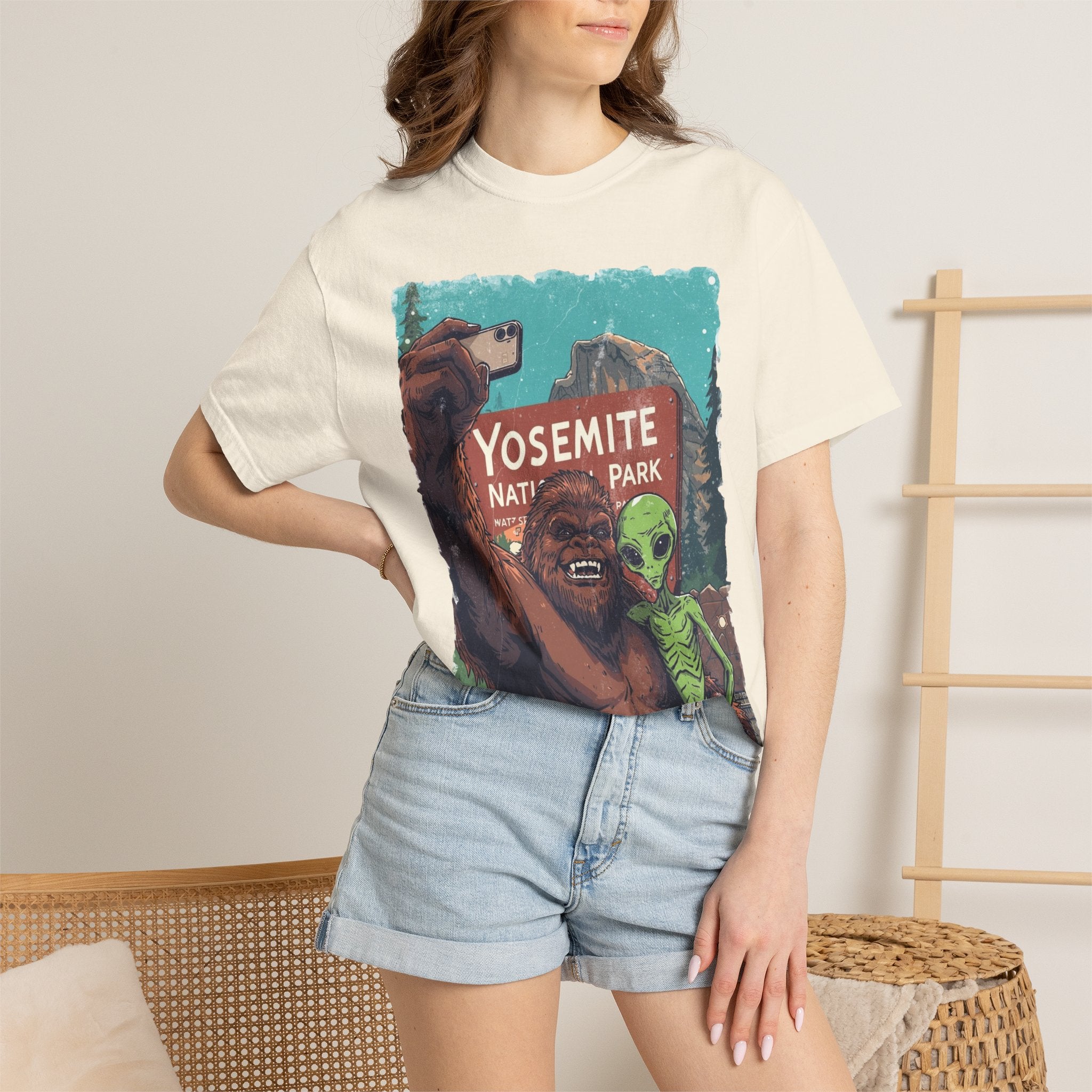 Alien & Bigfoot Yosemite T-Shirt — Camping Adventure Graphic Tee