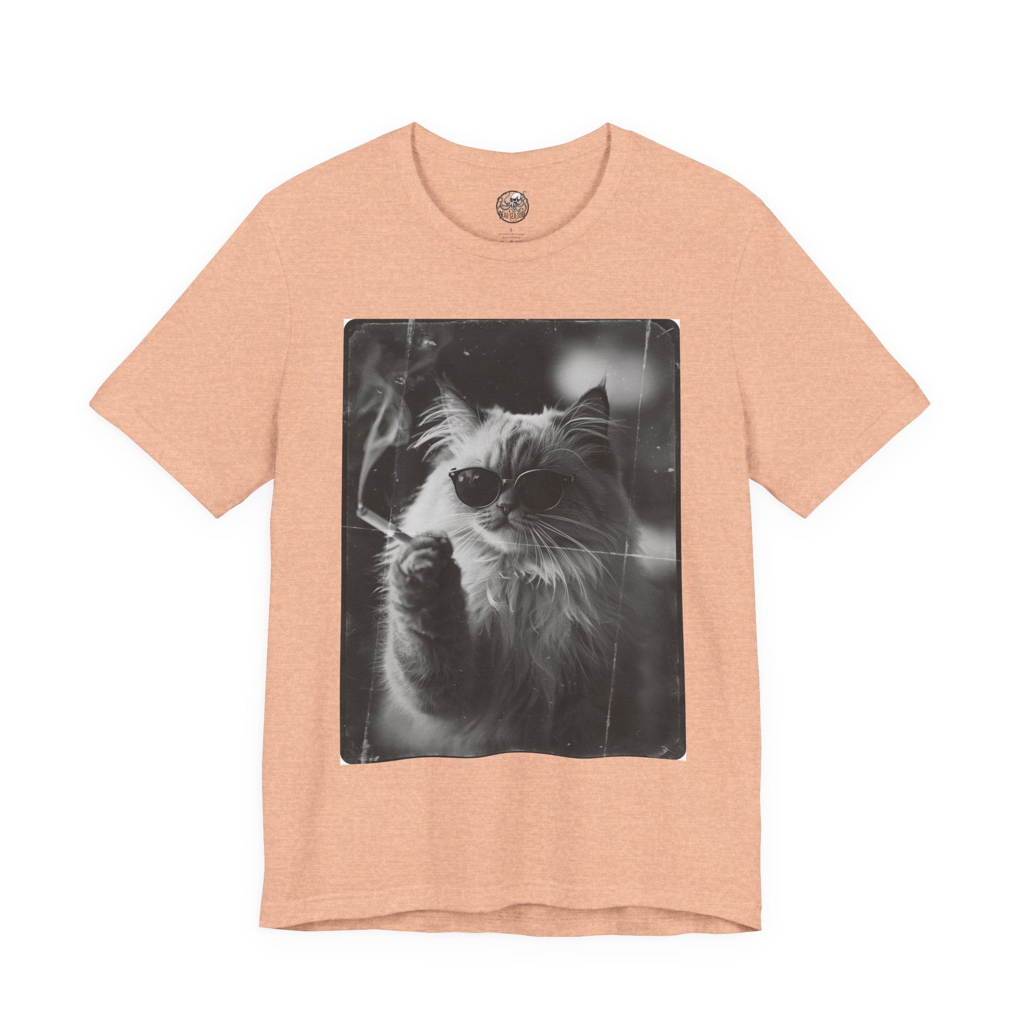 Smoking Cool Cat Portrait T-Shirt | Black & White Photo Cat Tee