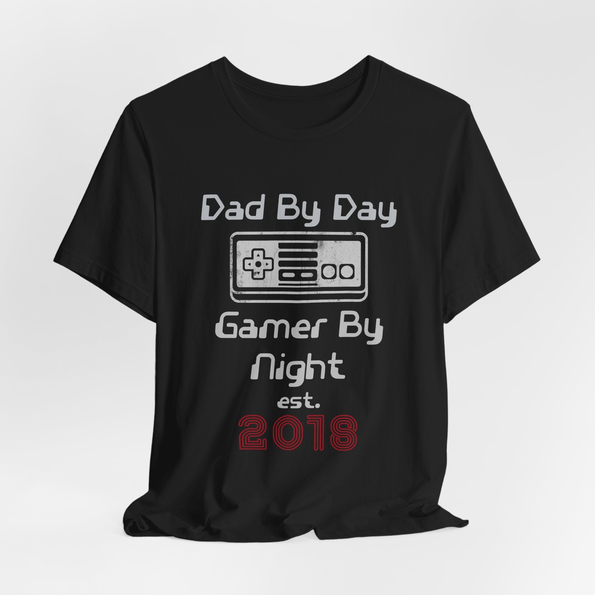 Personalized Dad By Day Gamer By Night T-Shirt — Established 2018 Retro Controller Tee
