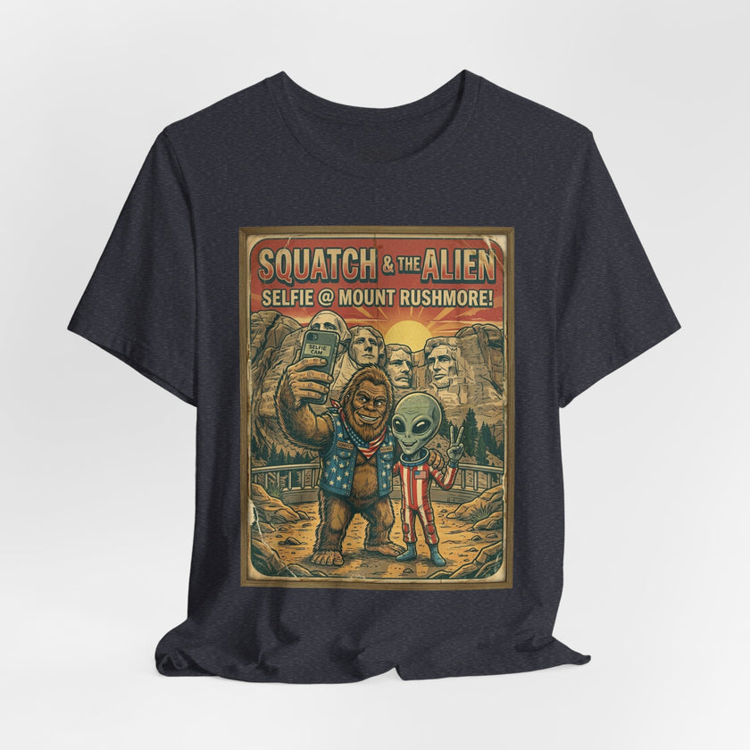 Squatch & The Alien Selfie Mount Rushmore, Bigfoot Alien Poster Shirt