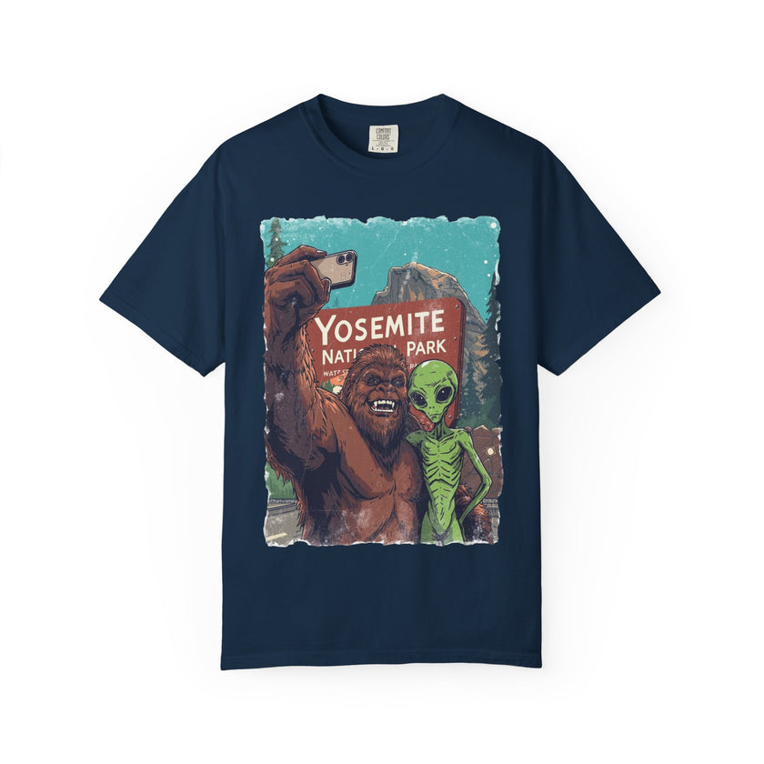 Alien & Bigfoot Yosemite T-Shirt — Camping Adventure Graphic Tee