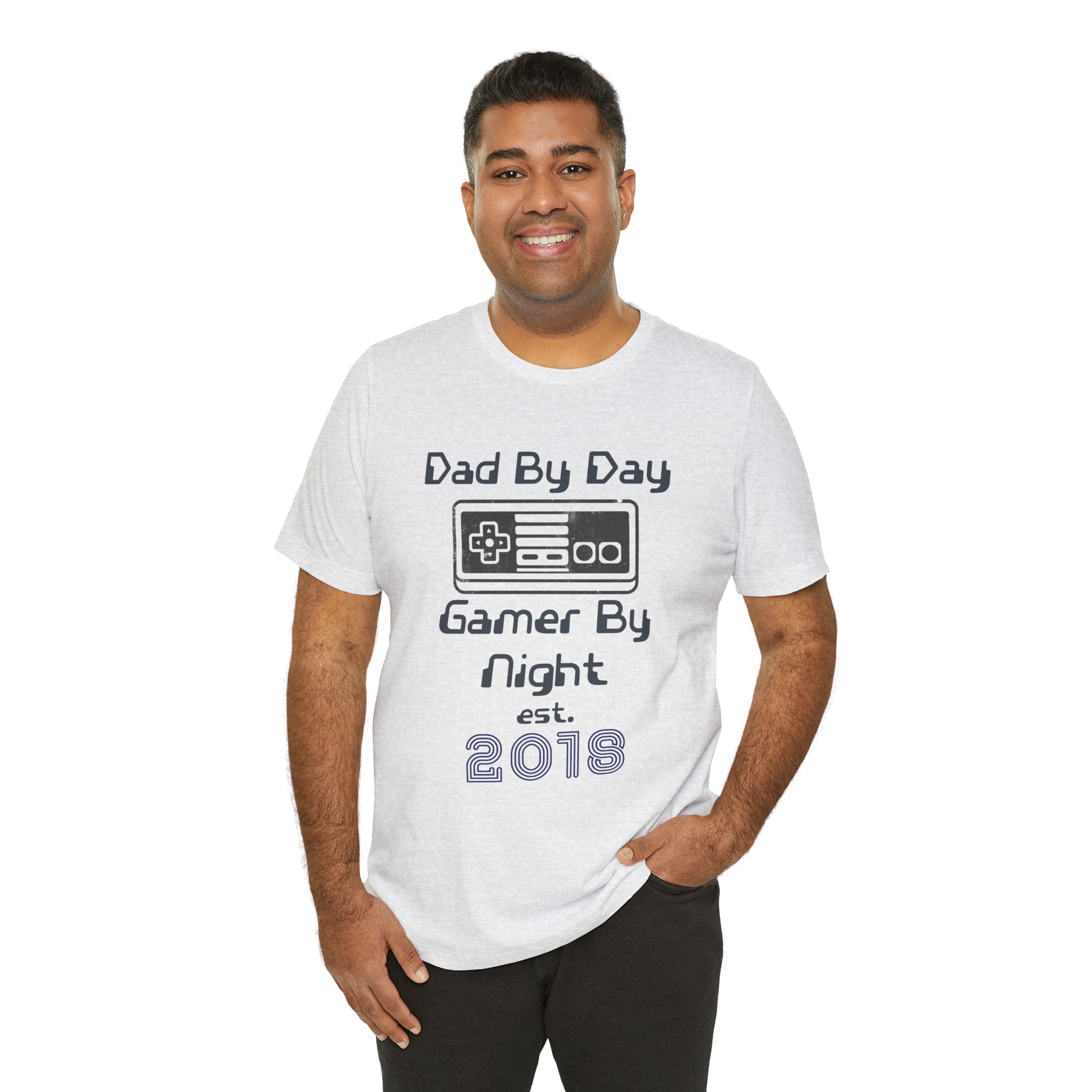 Personalized Dad By Day Gamer By Night T-Shirt — Established 2018 Retro Controller Tee