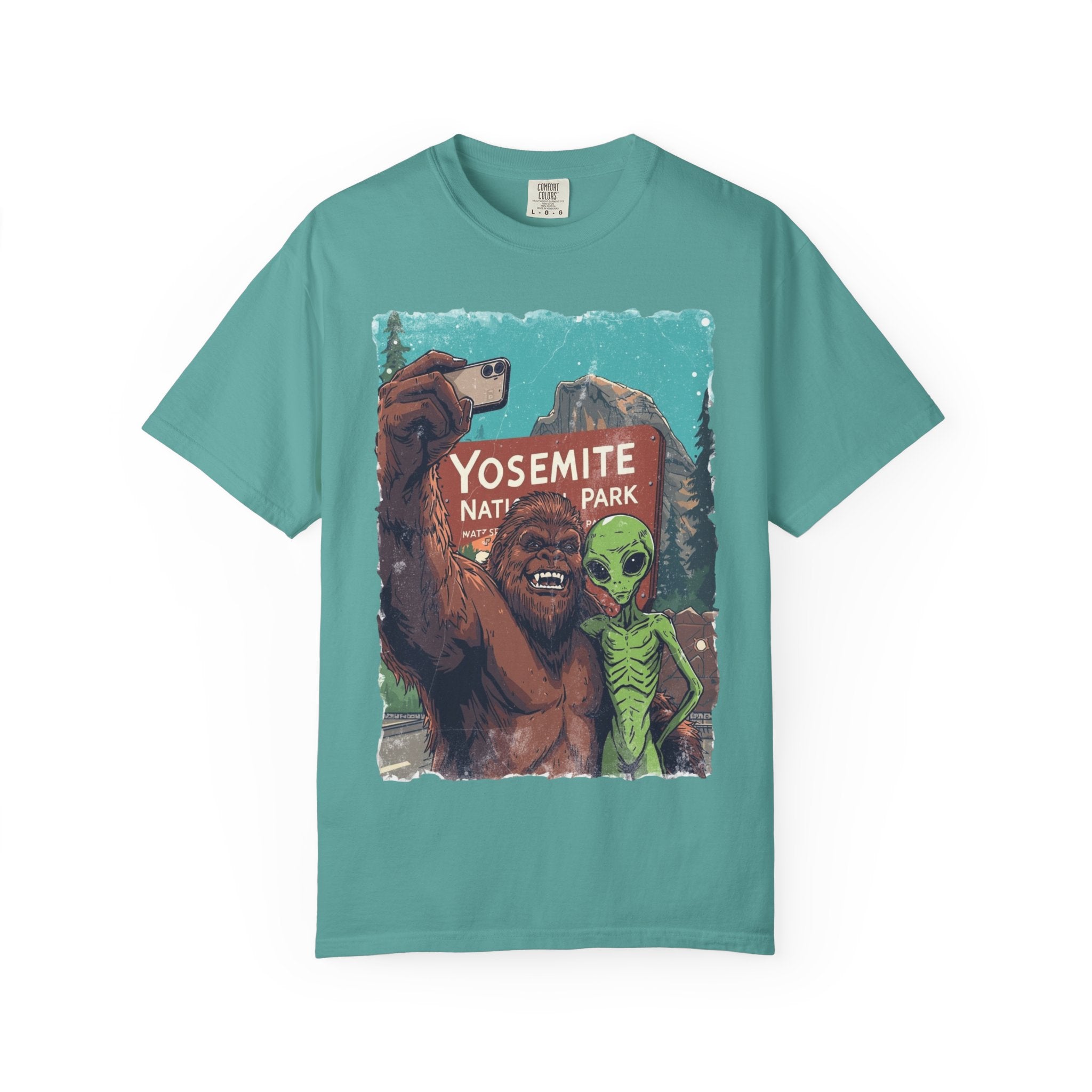 Alien & Bigfoot Yosemite T-Shirt — Camping Adventure Graphic Tee