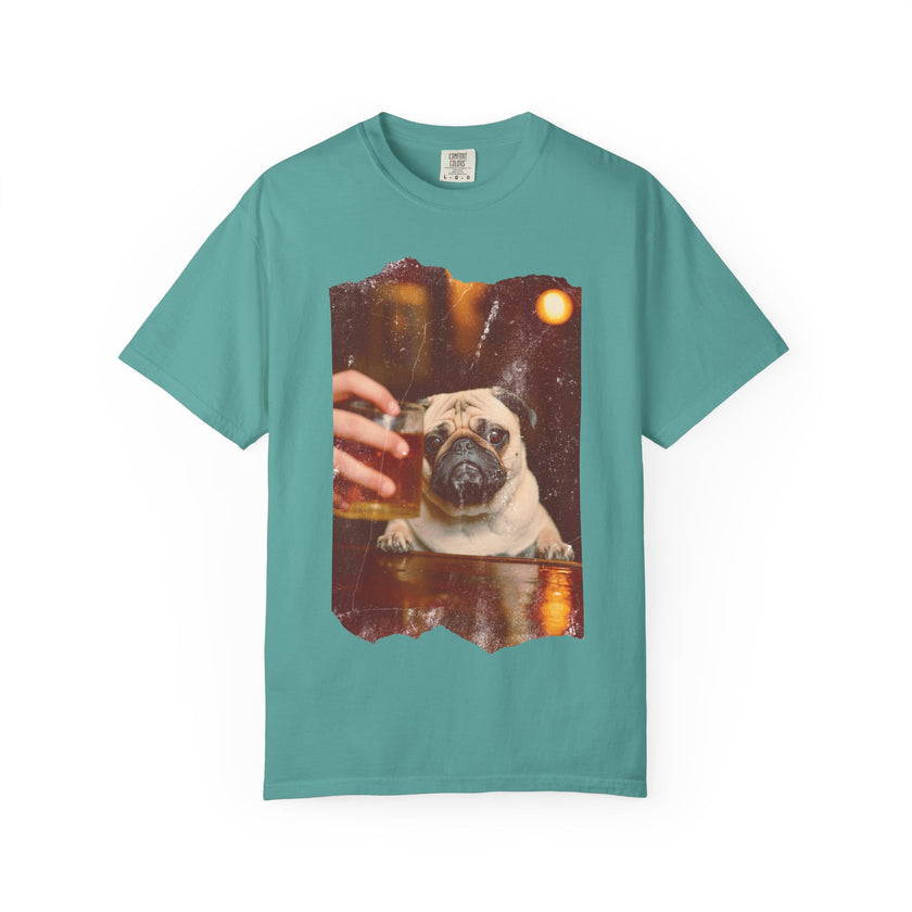 Pug At The Bar T-Shirt — Funny Vintage Pug Drinking Graphic Tee