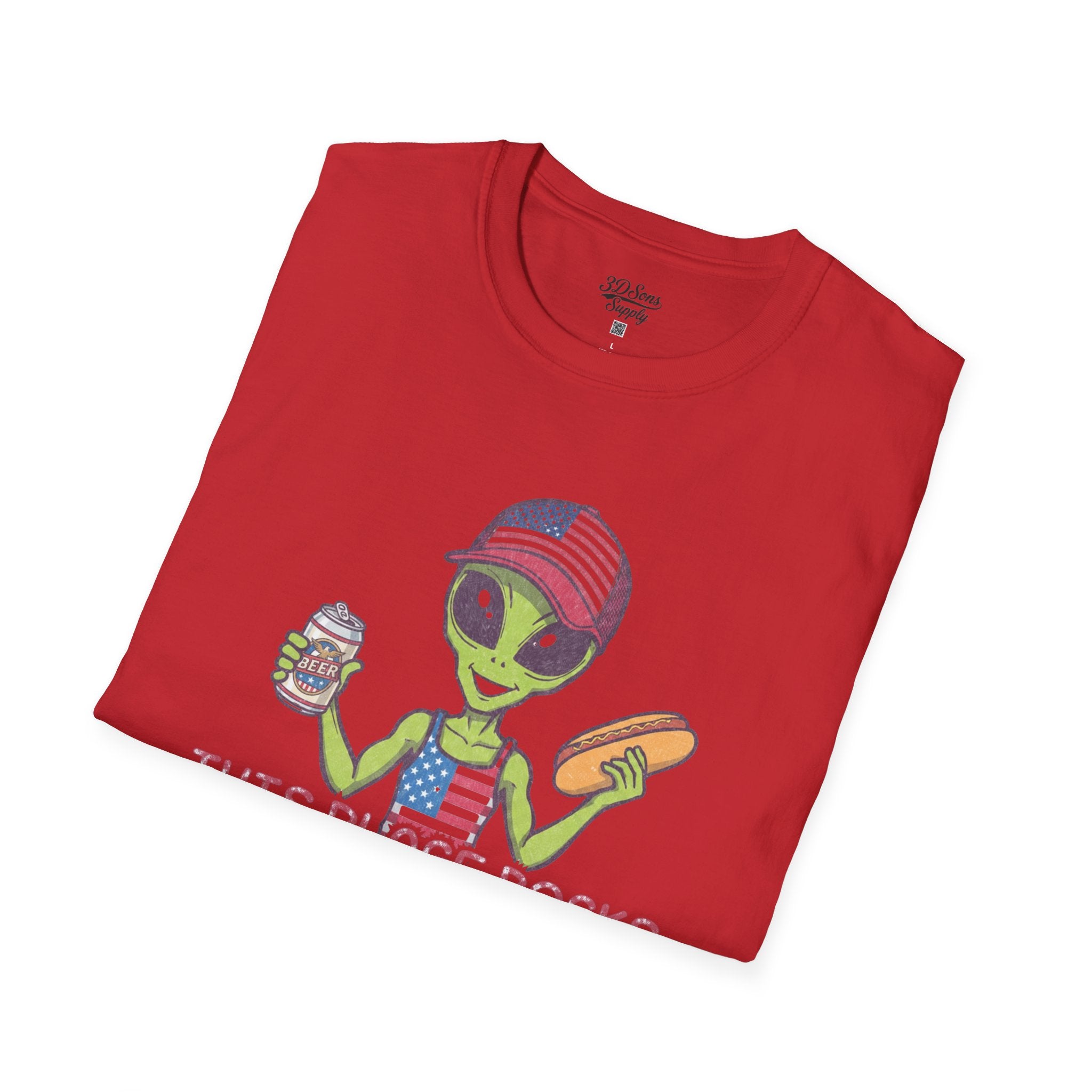 American Alien with Hot Dog and Beer T-Shirt | USA Flag Cap Fourth of July