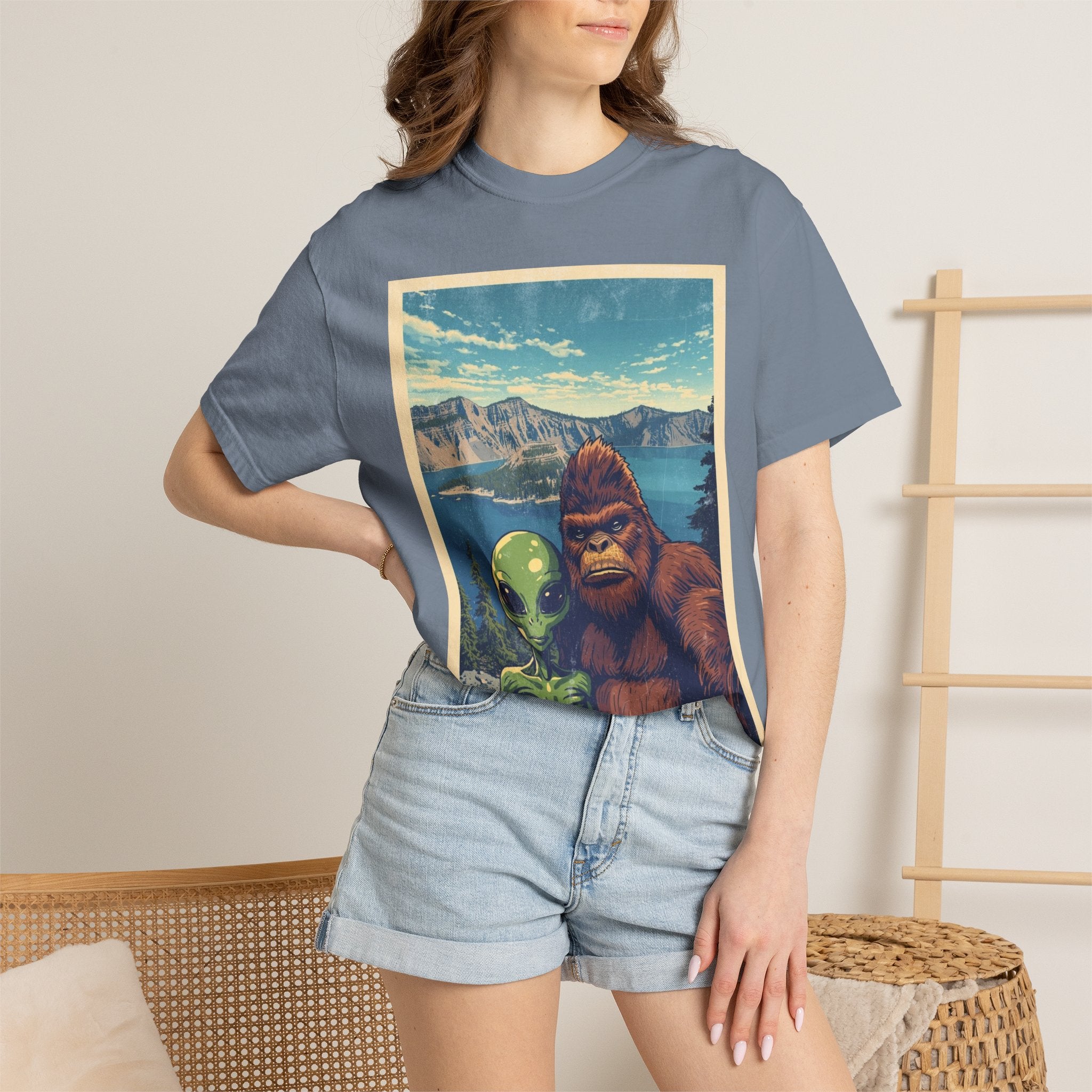 Crater Lake Alien & Bigfoot T-Shirt — National Park Adventure Tee