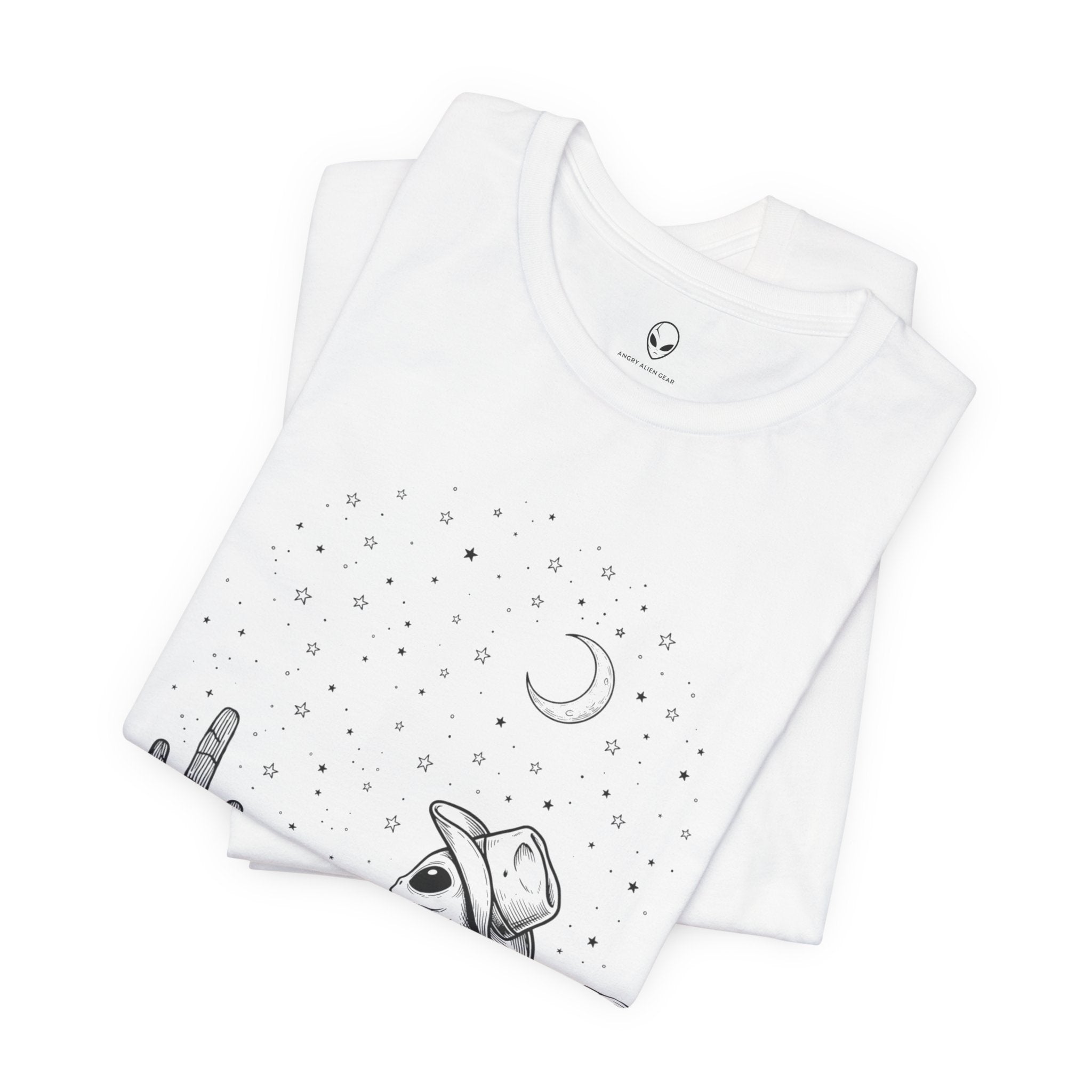 Alien Cowboy Sitting in Desert Tee | Night Sky Lawn Chair