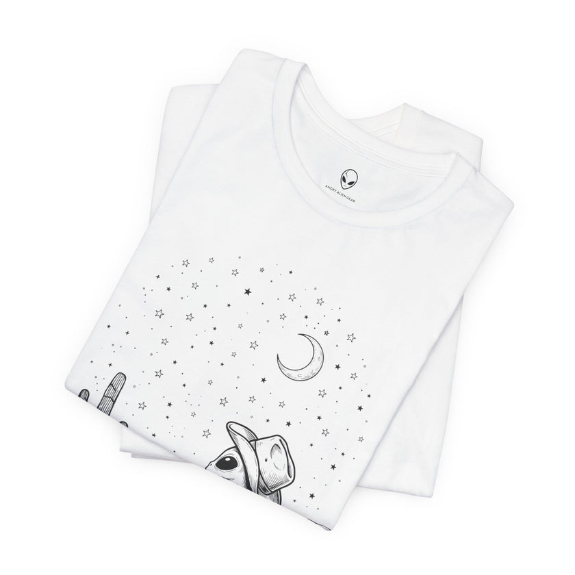 Alien Cowboy Sitting in Desert Tee | Night Sky Lawn Chair