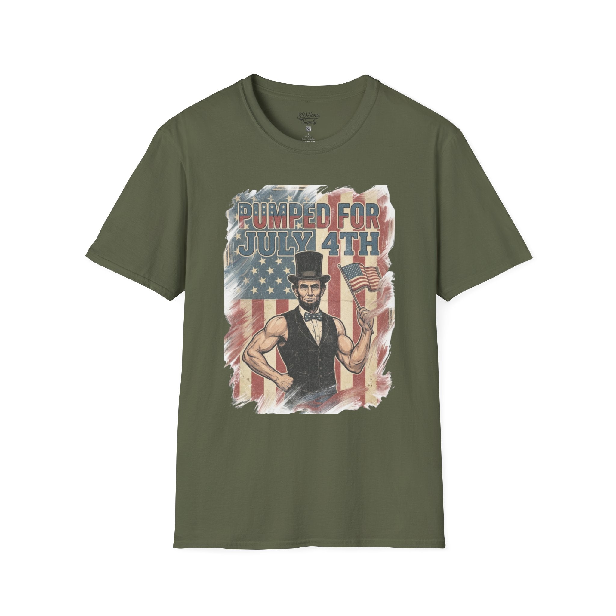 Pumped for July 4th T-Shirt | Patriotic Buff Abraham Lincoln Flag Design