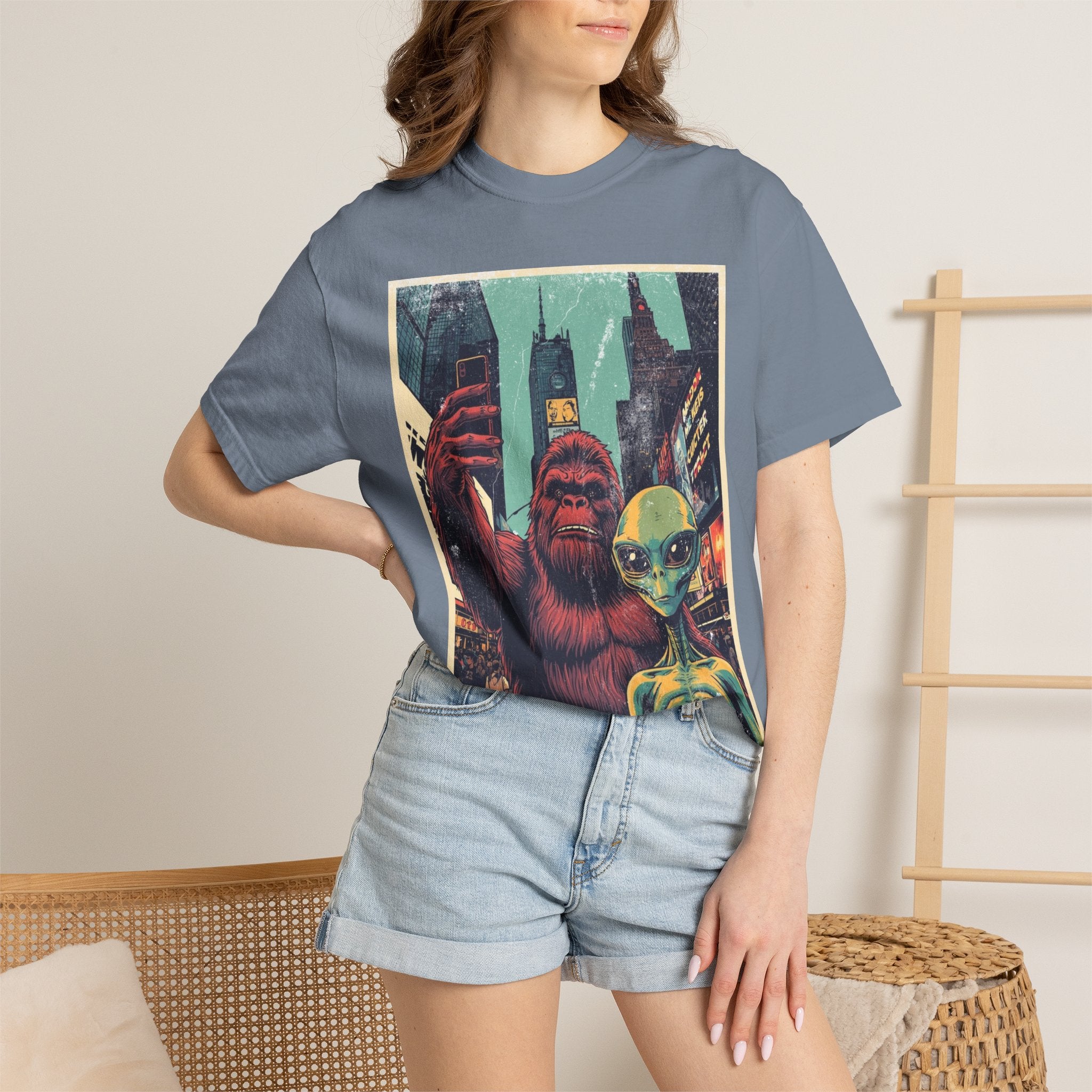 Alien & Bigfoot New York Times Square T-Shirt — Funny Urban Cryptid Tee