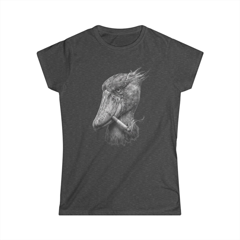 Women's Smoking Shoebill Stork Graphic Tee — Quirky Bird Lover Shirt