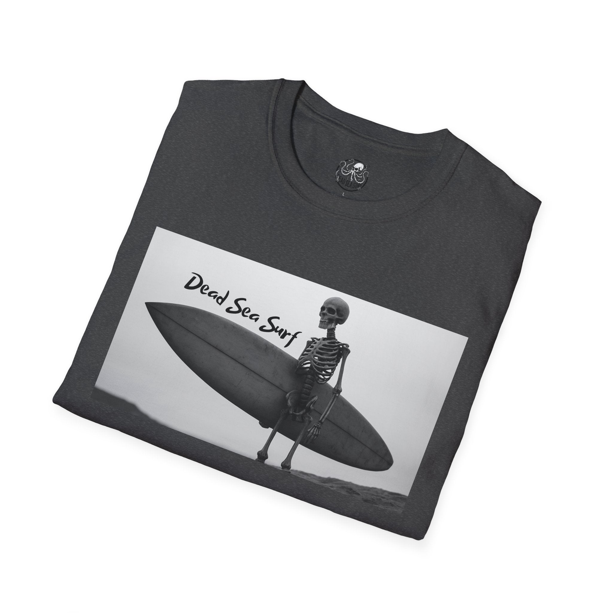 Skeleton Surfer Tee | Retro Black & White Surfing Graphic Shirt – 3D Sons Supply Co
