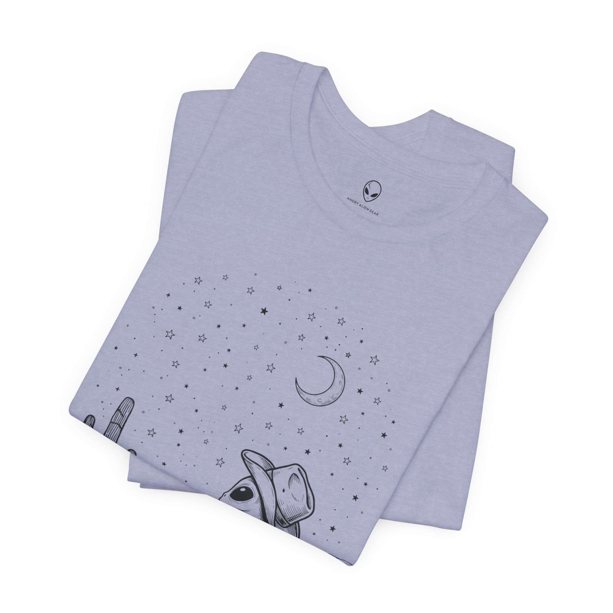 Alien Cowboy Sitting in Desert Tee | Night Sky Lawn Chair