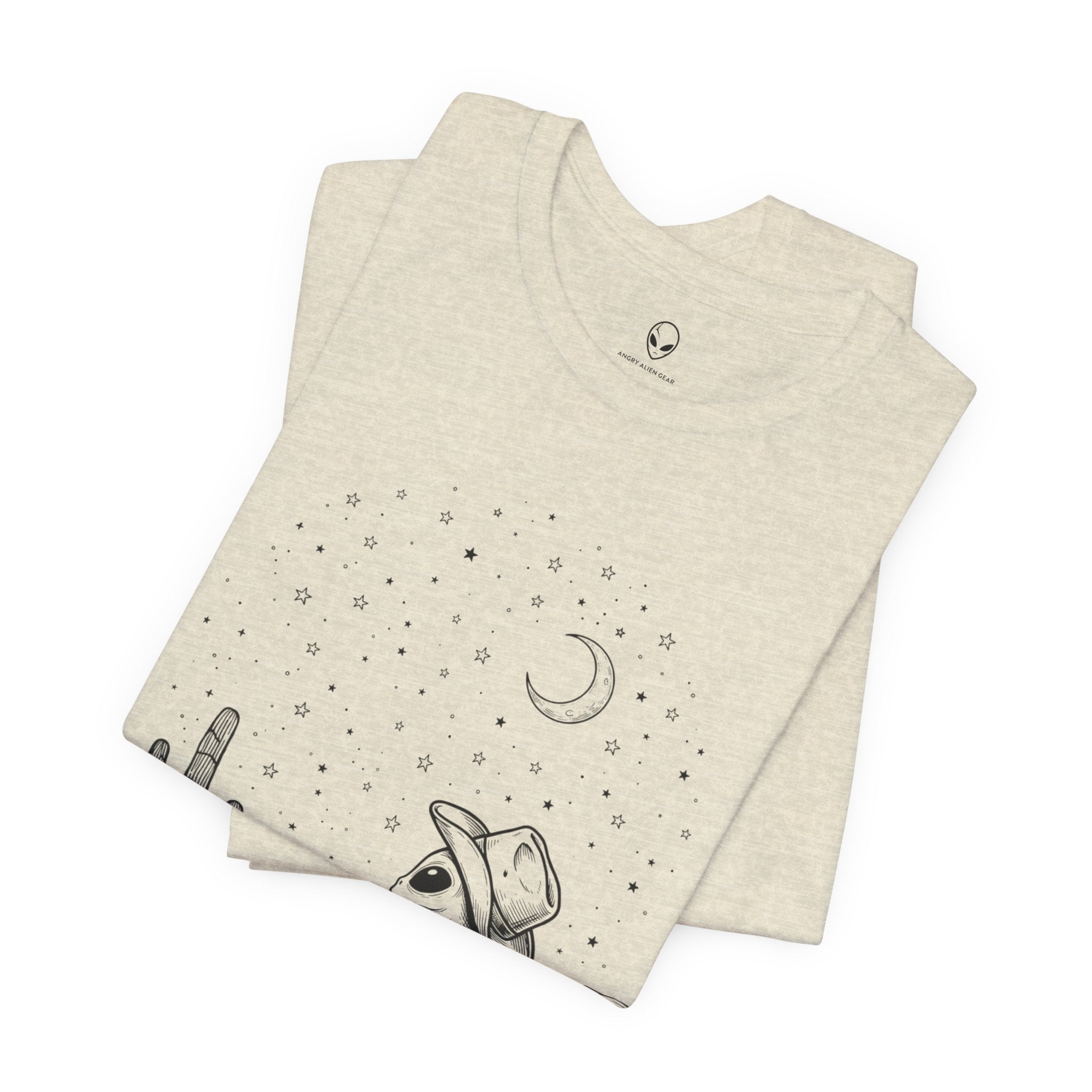 Alien Cowboy Sitting in Desert Tee | Night Sky Lawn Chair