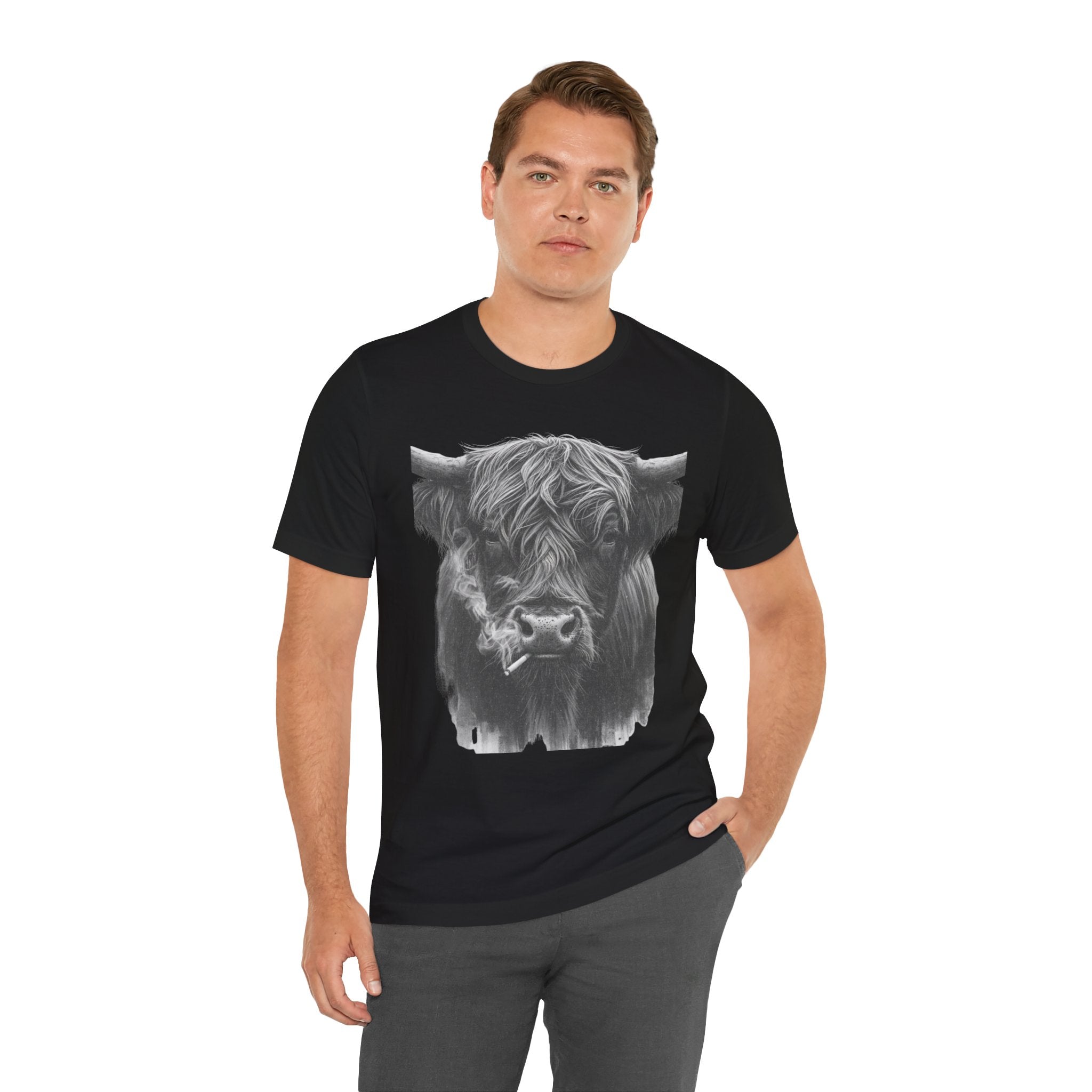Highland Cow Smoking Tee — Vintage Highland Cattle Graphic T-Shirt