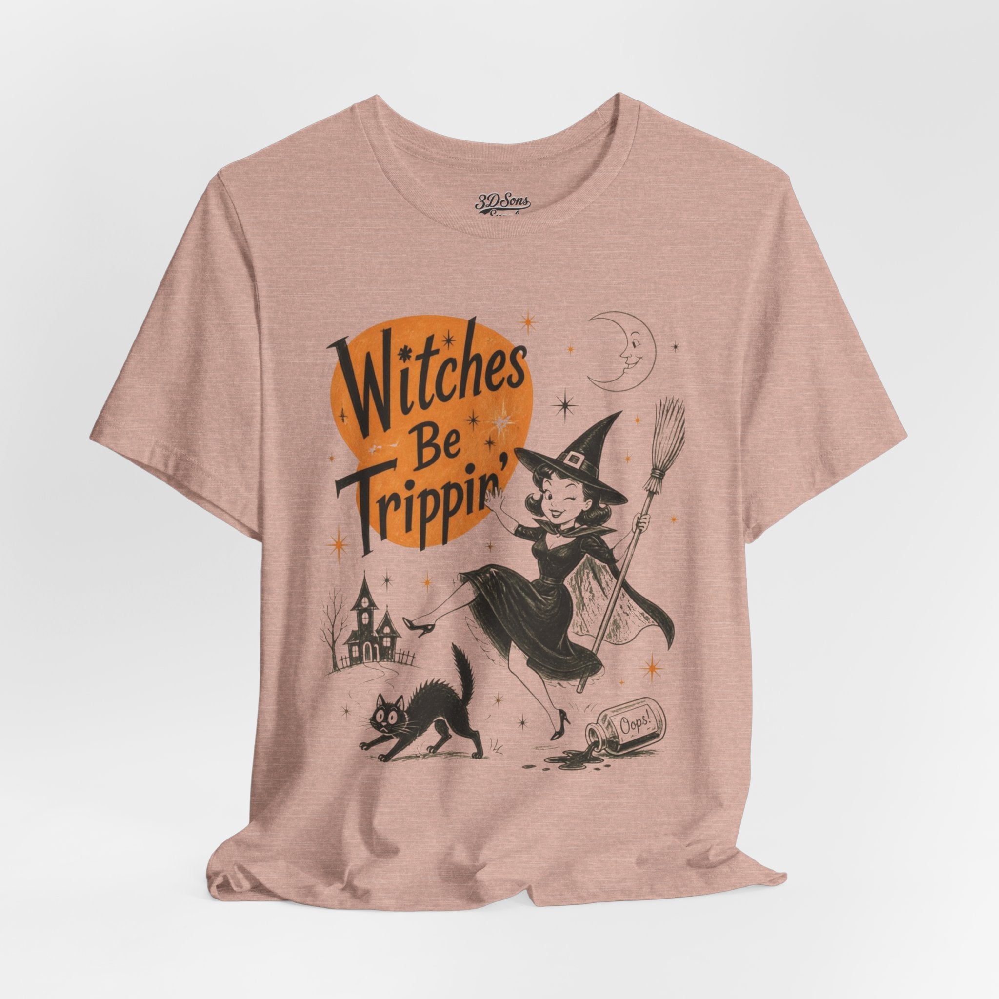 Witches Be Trippin' Halloween Tee - Cute Witch Cat Graphic T-Shirt