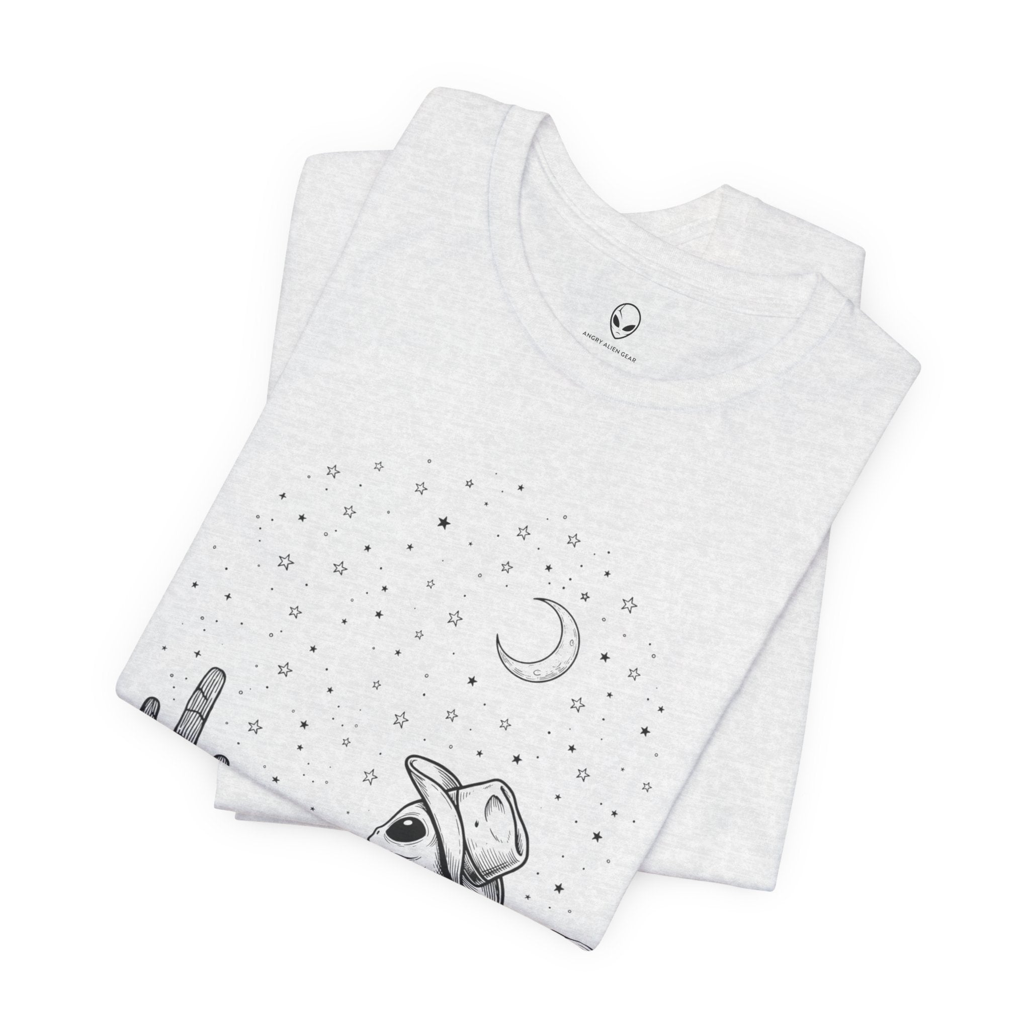 Alien Cowboy Sitting in Desert Tee | Night Sky Lawn Chair
