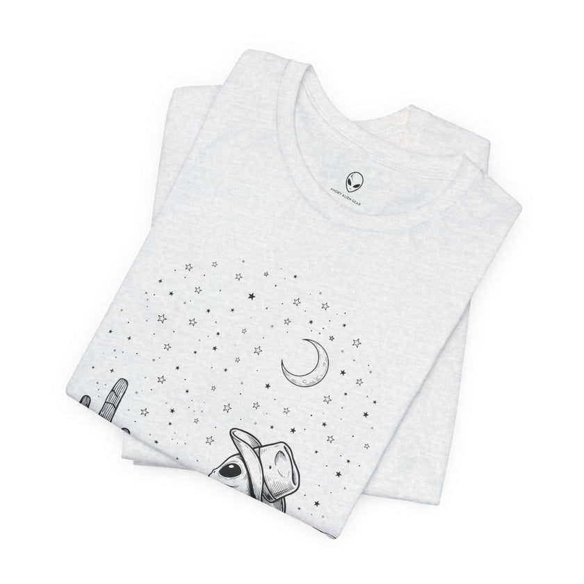Alien Cowboy Sitting in Desert Tee | Night Sky Lawn Chair