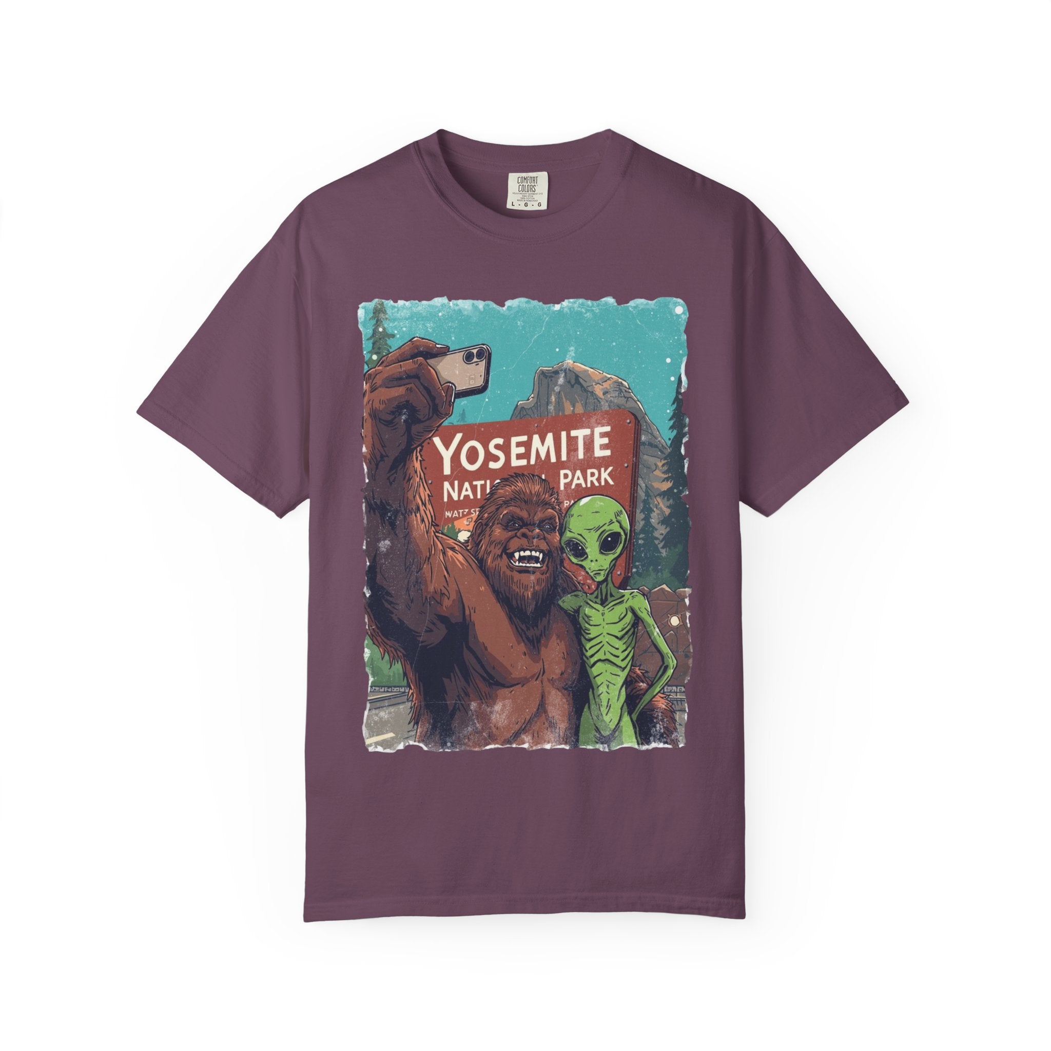 Alien & Bigfoot Yosemite T-Shirt — Camping Adventure Graphic Tee