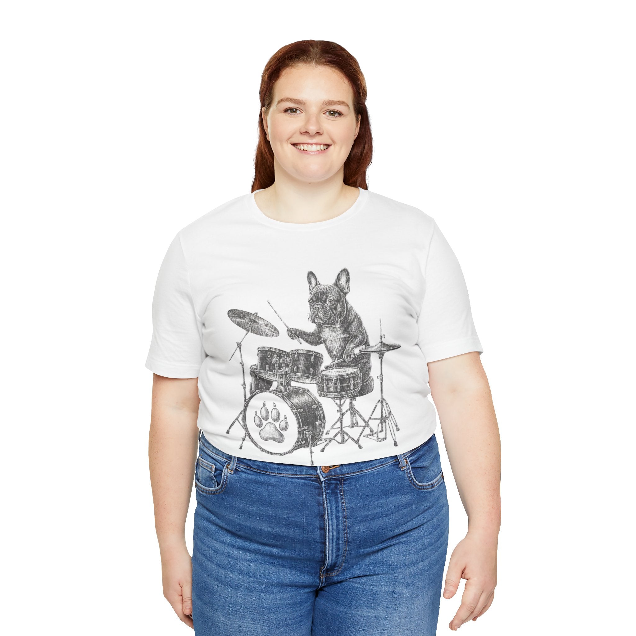 Drumming French Bulldog T-Shirt — Cute Dog Playing Drum Graphic Tee