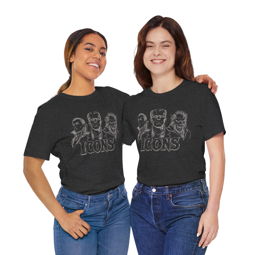 Icons Classic Monsters Tee — Dracula, Frankenstein & Werewolf Graphic T-Shirt