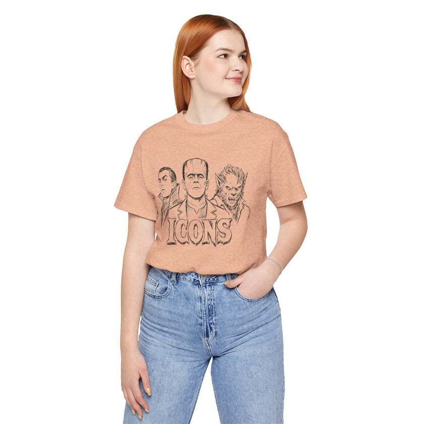 Icons Classic Monsters Tee — Dracula, Frankenstein & Werewolf Graphic T-Shirt