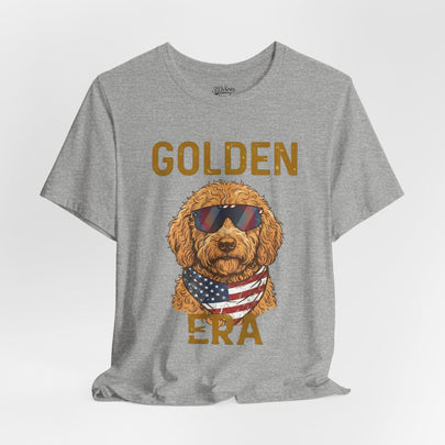 Golden Era Dog T-Shirt – American Flag Doodle with Sunglasses