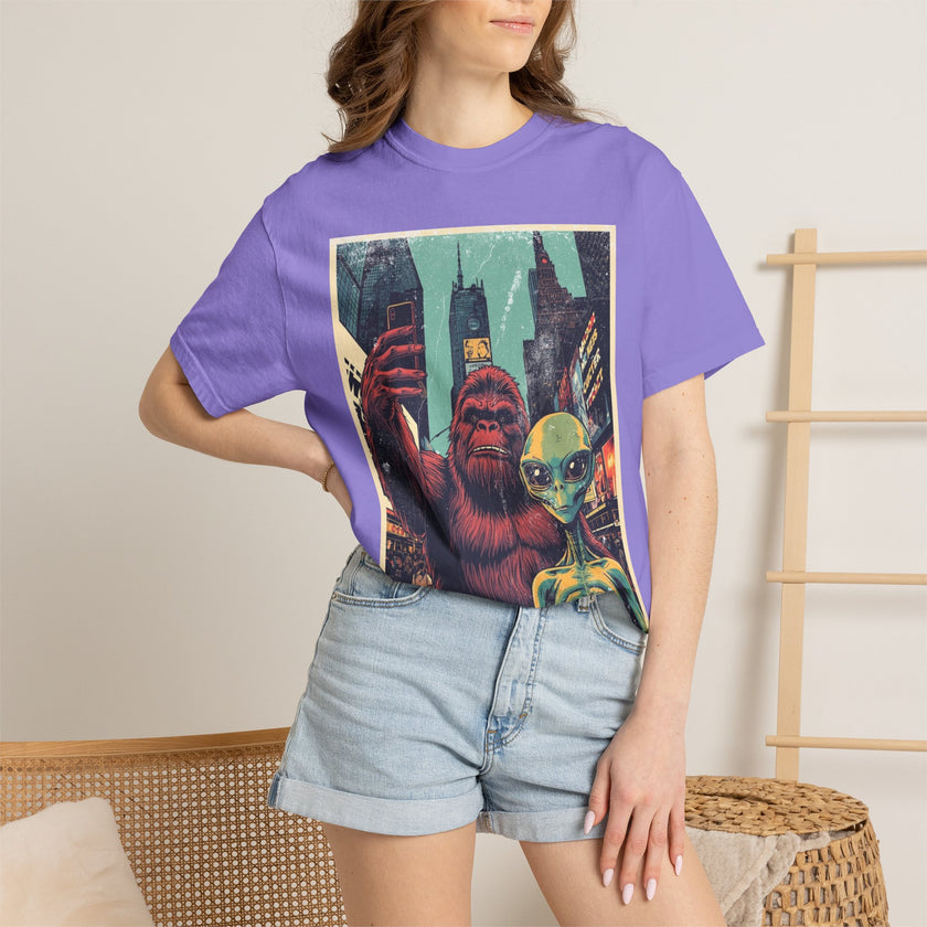 Alien & Bigfoot New York Times Square T-Shirt — Funny Urban Cryptid Tee