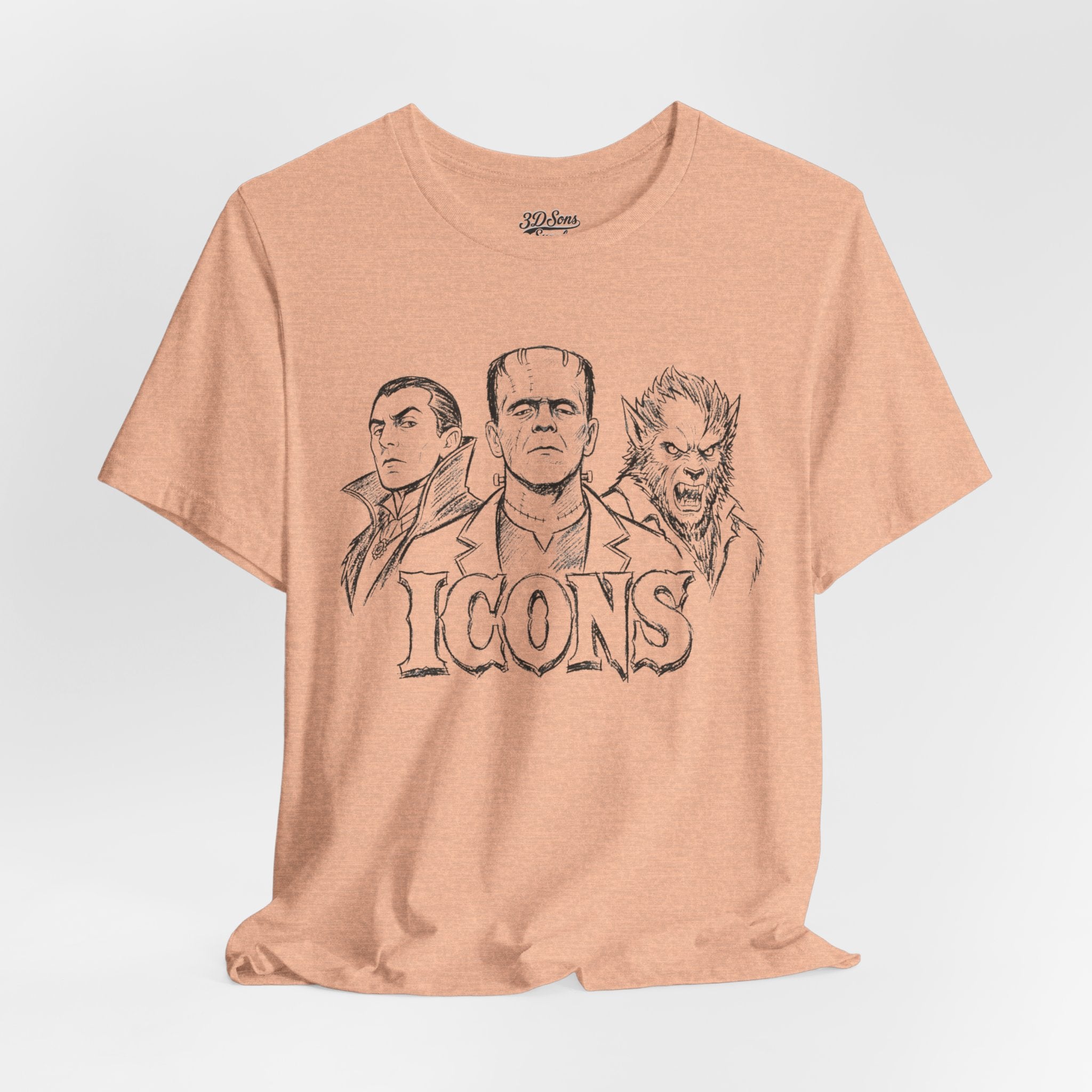 Icons Classic Monsters Tee — Dracula, Frankenstein & Werewolf Graphic T-Shirt