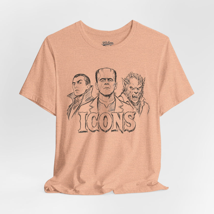 Icons Classic Monsters Tee — Dracula, Frankenstein & Werewolf Graphic T-Shirt