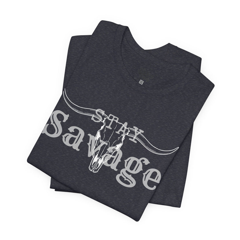 Stay Savage Longhorn Tee - Vintage Texas Skull T-Shirt