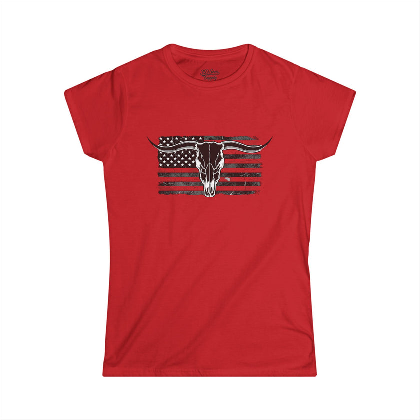 American Longhorn Skull Women's Tee — Rugged Western Graphic Shirt