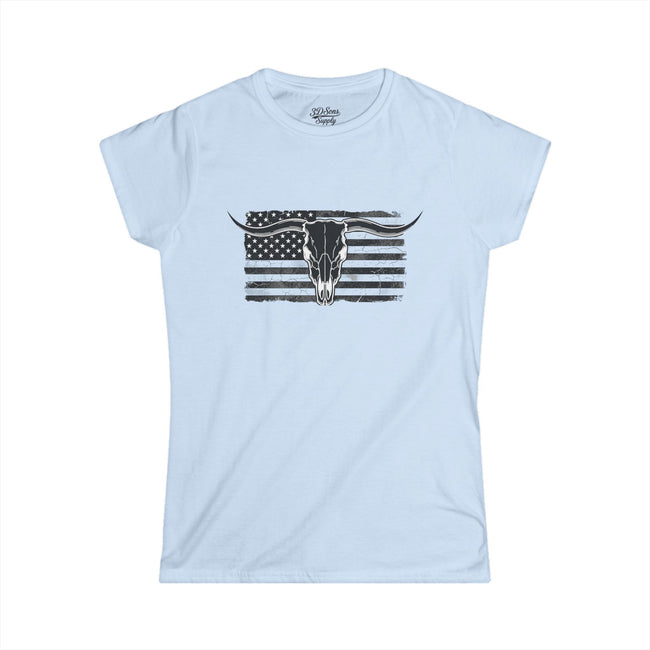 American Longhorn Skull Women's Tee — Rugged Western Graphic Shirt
