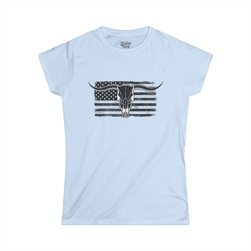American Longhorn Skull Women's Tee — Rugged Western Graphic Shirt