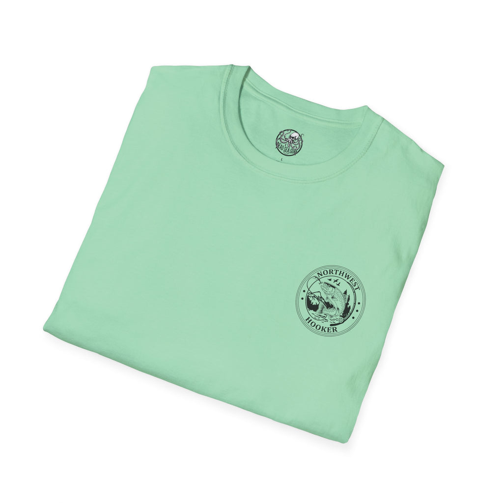 Northwest Hooker Trout Logo T-Shirt | Fishing Badge, Mountain River Design