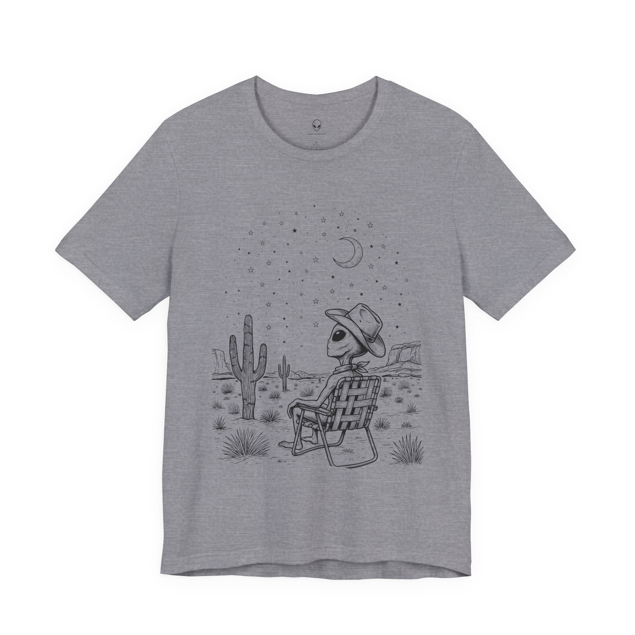 Alien Cowboy Sitting in Desert Tee | Night Sky Lawn Chair