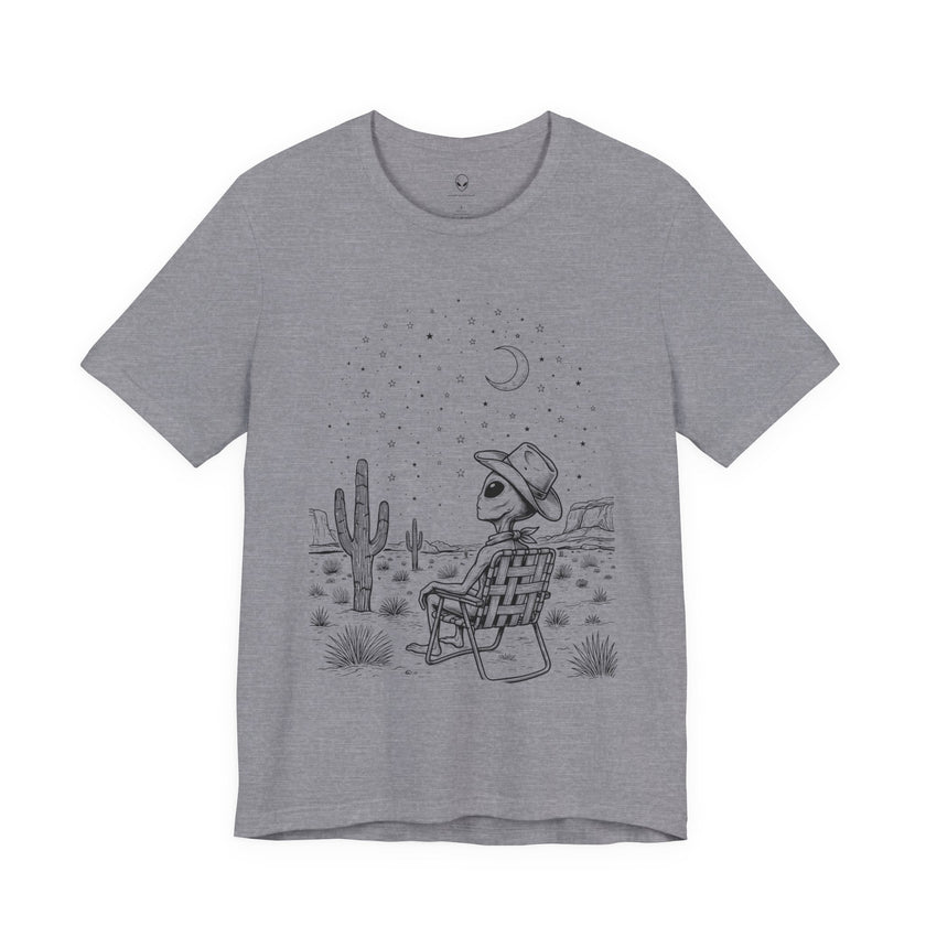 Alien Cowboy Sitting in Desert Tee | Night Sky Lawn Chair