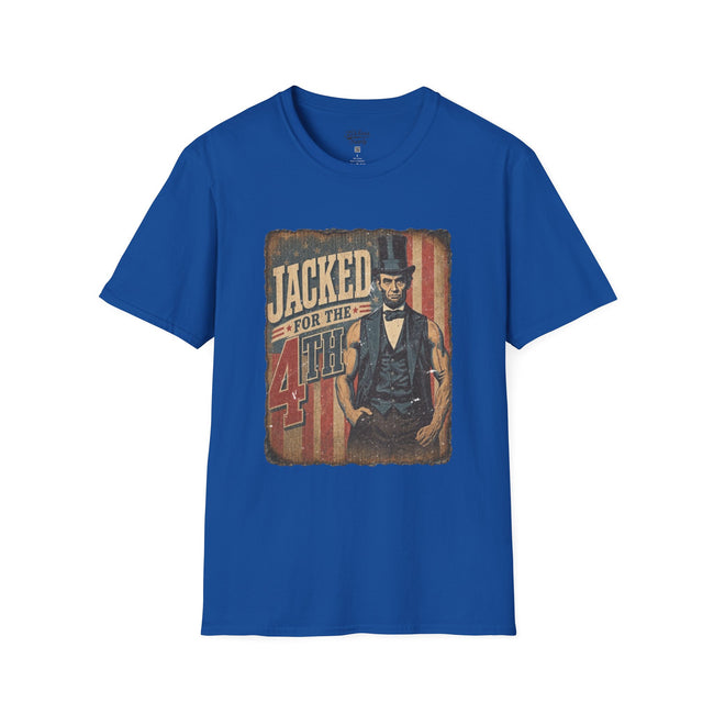Jacked for July 4th T-Shirt | Patriotic Buff Abraham Lincoln Flag Design