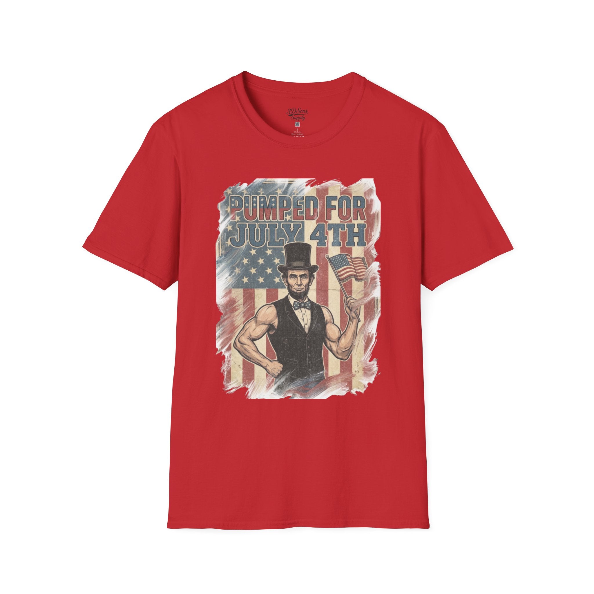 Pumped for July 4th T-Shirt | Patriotic Buff Abraham Lincoln Flag Design