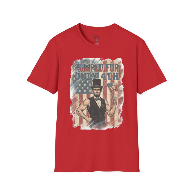 Pumped for July 4th T-Shirt | Patriotic Buff Abraham Lincoln Flag Design