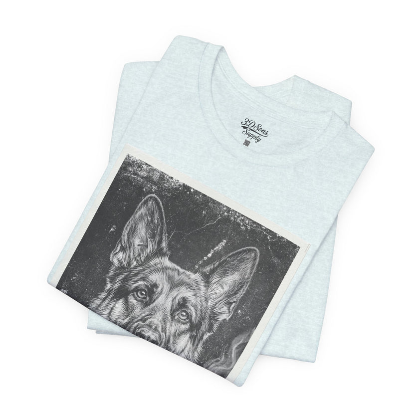 German Shepard Smoke Photo Tee — Vintage Pup Graphic T-Shirt