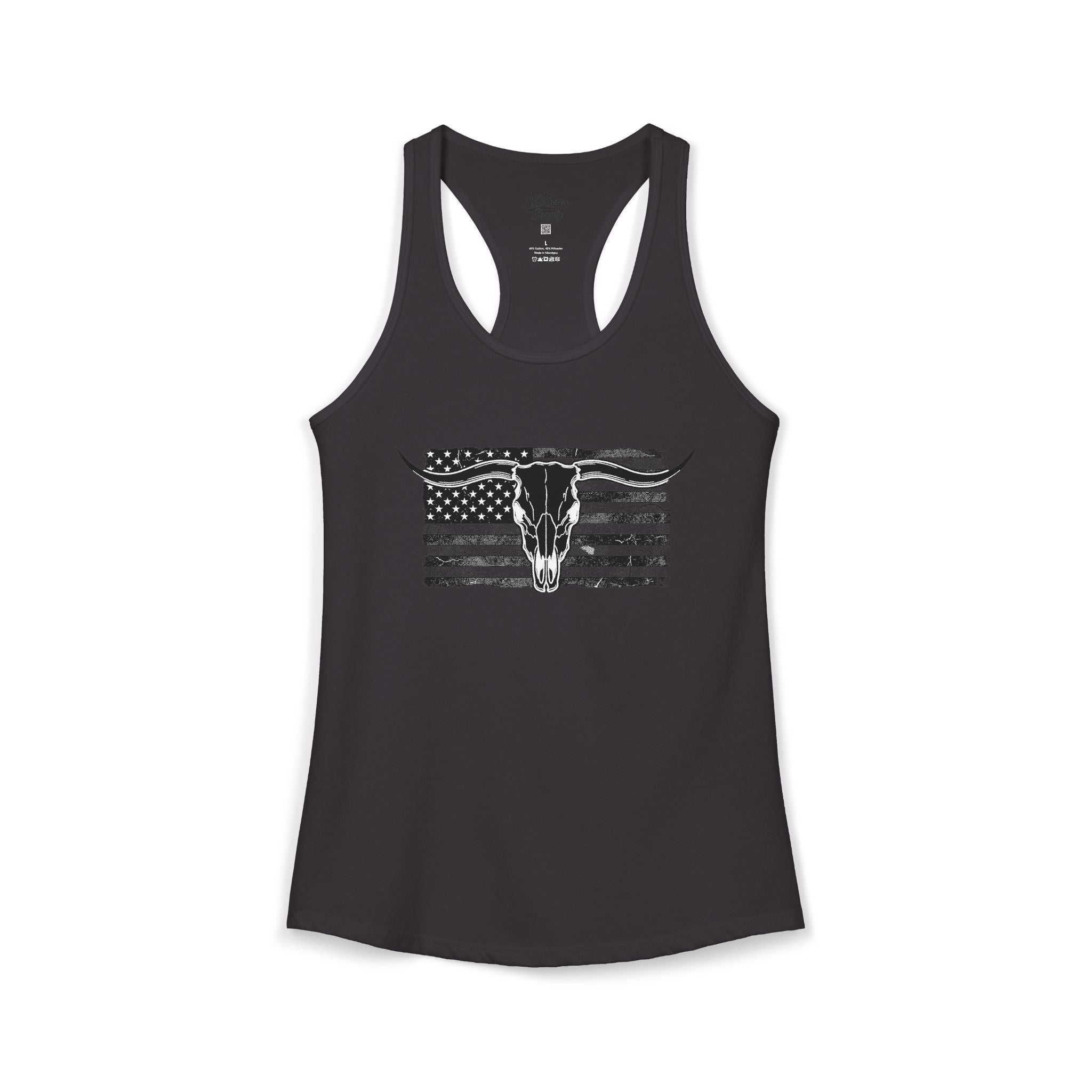 American Flag Longhorn Skull Women's Racerback Tank