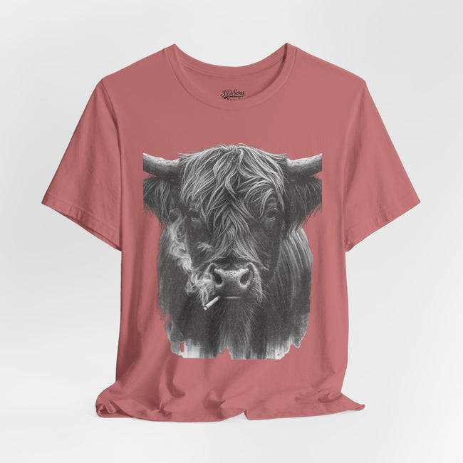 Highland Cow Smoking Tee — Vintage Highland Cattle Graphic T-Shirt