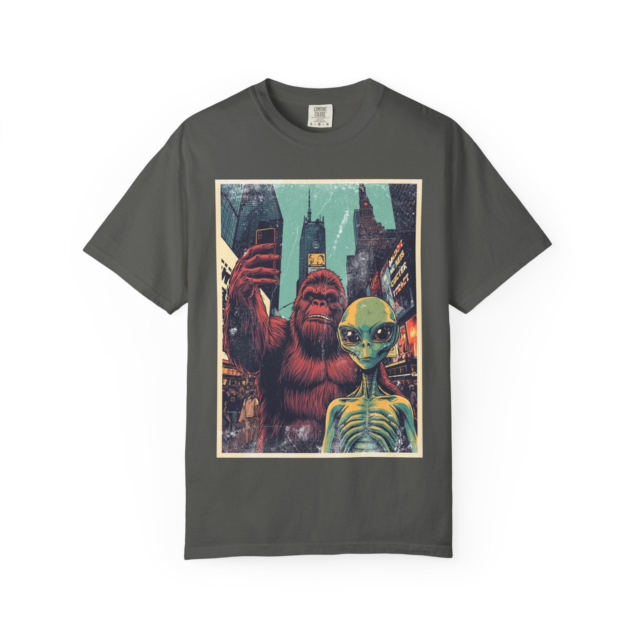 Alien & Bigfoot New York Times Square T-Shirt — Funny Urban Cryptid Tee