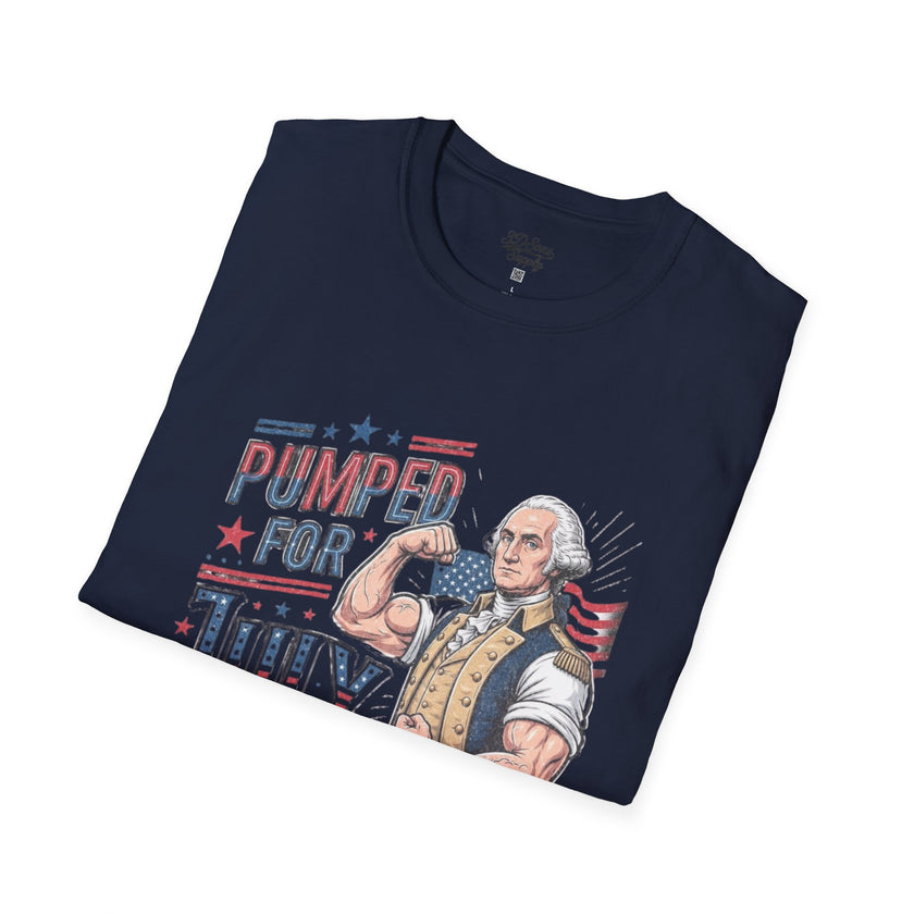 Pumped for July 4th George Washington T-Shirt | Funny Patriotic Tee